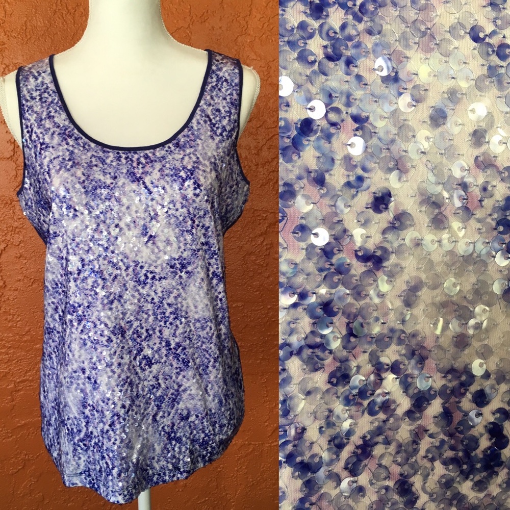 🎉BOGO🎉Dana Buchman Blue White Sequins Tank